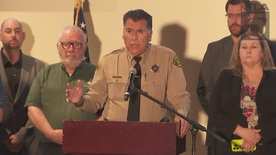 L.A. County Sheriff Robert Luna providing an update on the fatal shooting of a Palmdale deputy on Sept. 16, 2023. (KTLA)