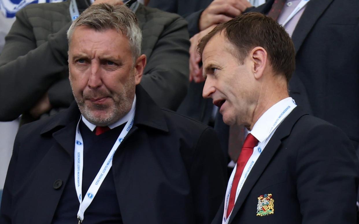 Manchester United's technical director Jason Wilcox and sporting director Dan Ashworth during their side's defeat at Brighton & Hove Albion FC, August 24, 2024