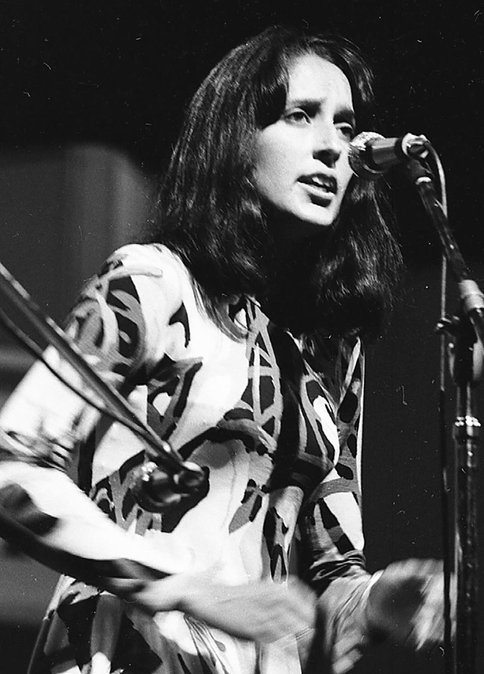 Joan Baez performs at the Newport Folk Festival in 1967. Her first performance was in 1959, the festival's debut year.