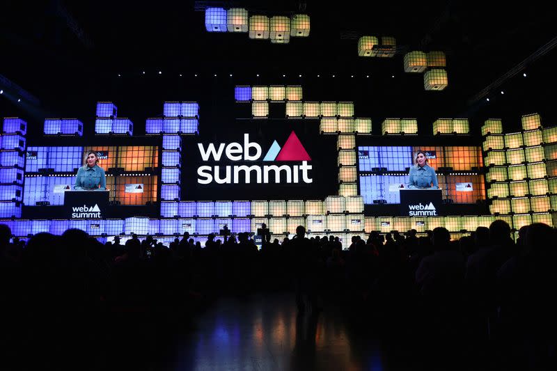 Ukraine's First Lady, Olena Zelenska, speaks at the opening event of Europe's largest tech conference, the Web Summit, in Lisbon