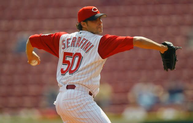 Danny Serafini pitches for the Cincinnati Reds in a Sept. 11, 2003, game in Ohio against the Pittsburgh Pirates.