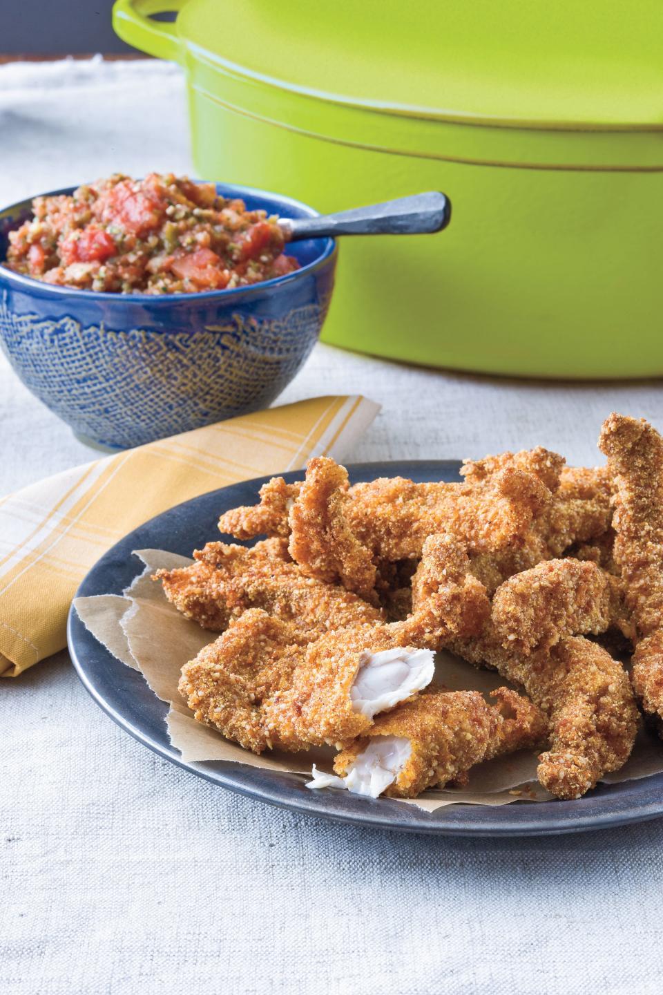 Parmesan-Pecan Fried Catfish with Pickled Okra Salsa