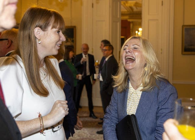Deputy Prime Minister Angela Rayner talks with Mayor of West Yorkshire Tracy Brabin during a meeting in Number 10 Downing Street 