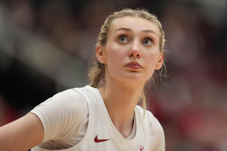 Stanford forward Cameron Brink is the best two-way player in the 2024 WNBA Draft class. (Darren Yamashita/USA TODAY Sports)