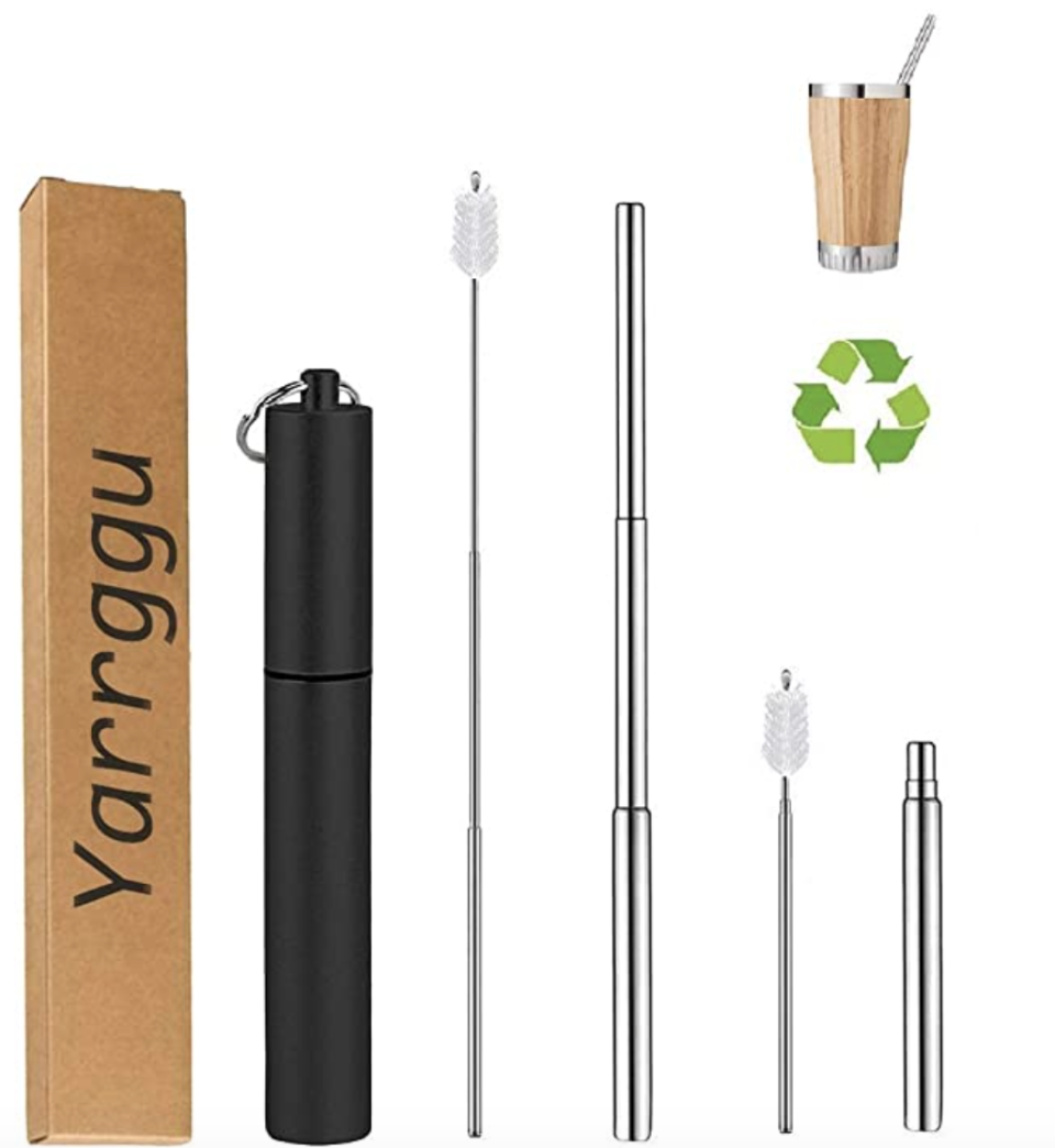 Collapsible reusable metal straws with case. PHOTO: Amazon