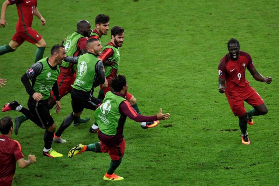 Eder celebrates after scoring in the Euro 2016 final.