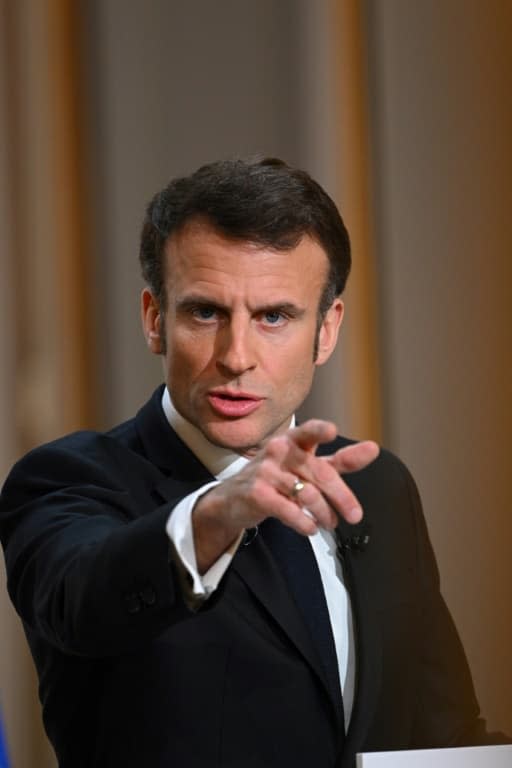 Emmanuel Macron expose la stratégie remaniée de la France en l'Afrique, à l'Elysée à Paris le 27 février 2023 - Stefano Rellandini © 2019 AFP