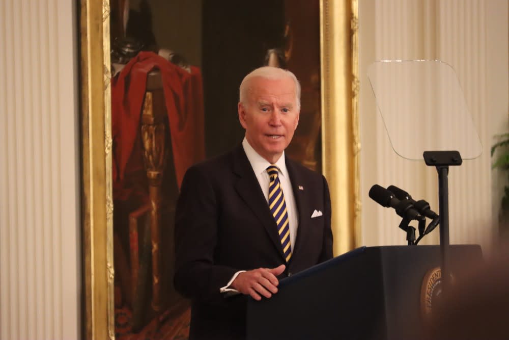 President Joe Biden speaks during the 2022 Teachers of the Year ceremony at the White House on April 27, 2022. (Photo/Darren Thompson)