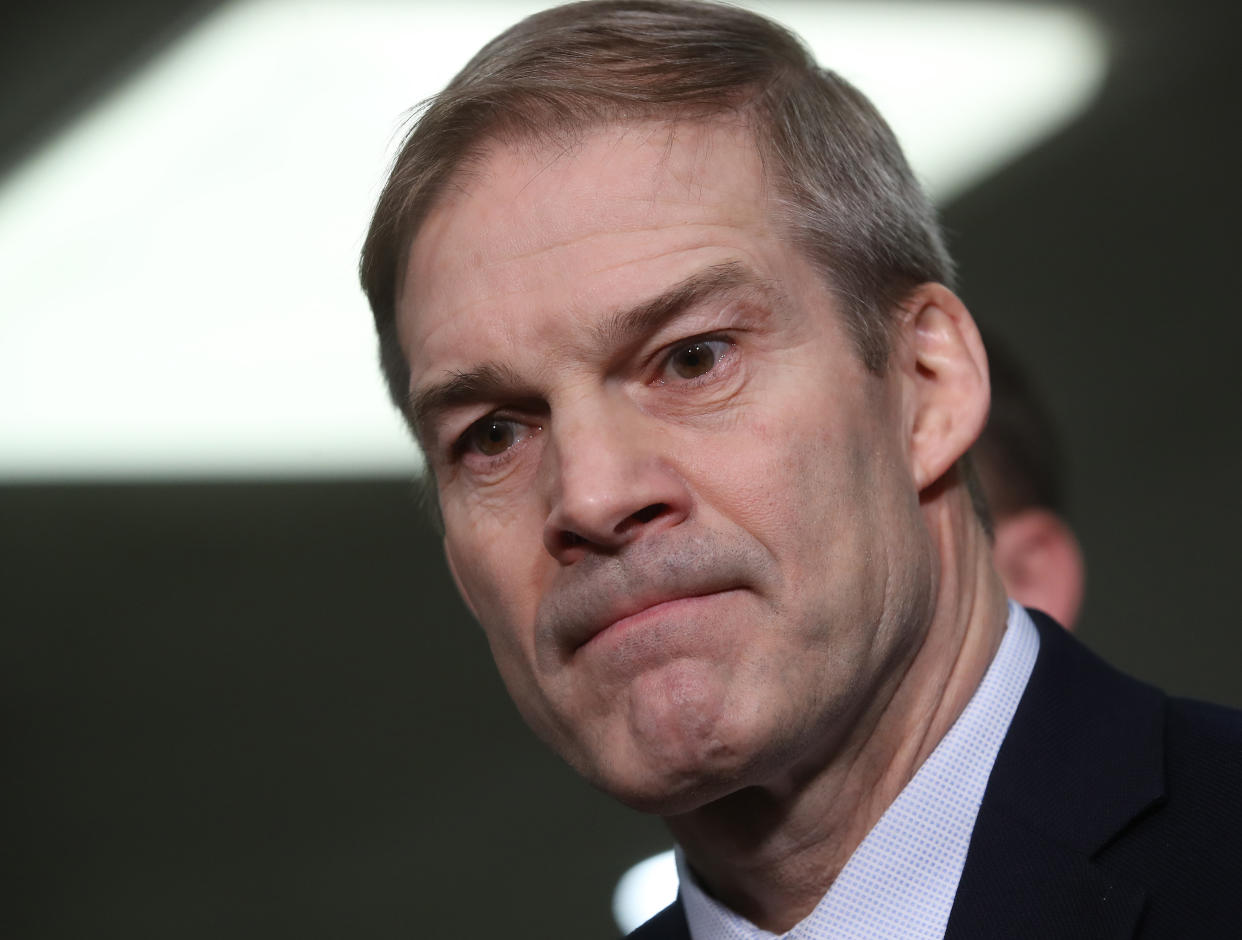 Six former OSU wrestlers say that Ohio Rep. Jim Jordan knew about the sexual abuse of male athletes and has been lying about not knowing. (Photo by Mark Wilson/Getty Images)