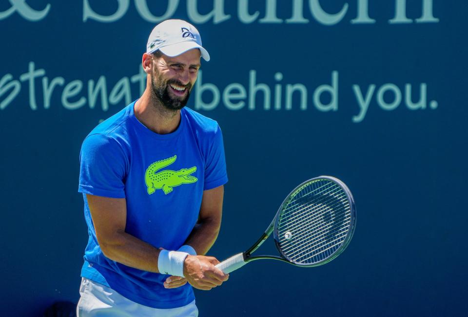 Novak Djokovic practices for the Western & Southern Open at the Lindner Family Tennis Center in Mason on Sunday, Aug. 13. Djokovic, a two-time W&S Open champion, will play in his first tournament in the United States since 2021 and his first W&S Open in four years.