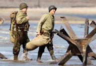 George Clooney, Bill Murray and John Goodman film their movie "The Monuments Men" on the South Coast of England on June 5, 2013.