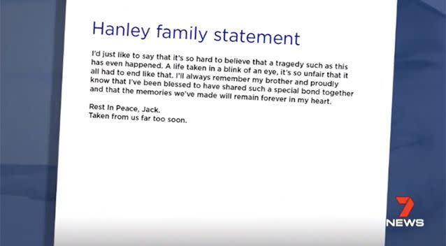 The family's statement. Source: 7 News