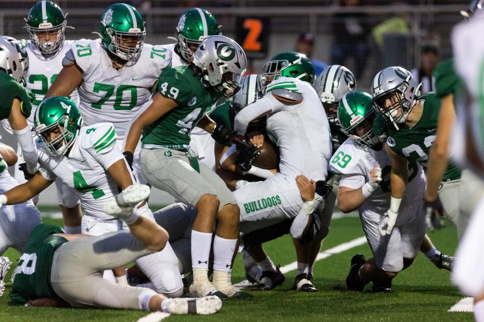 Provo’s Soakai Aston carries the ball into the end zone for a touchdown in the third quarter of the football game against Olympus at Olympus High School in Holladay on Friday, Aug. 18, 2023. | Megan Nielsen, Deseret News