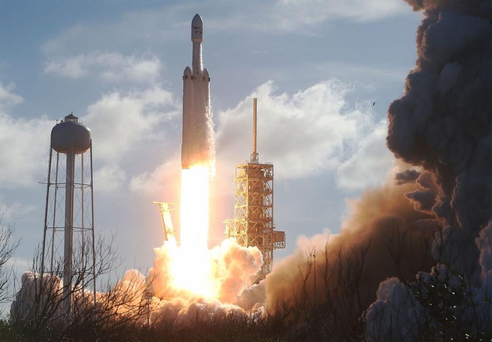 SpaceX’s Falcon Heavy takes off making it the most powerful operation rocket in the world. (Bloomberg)