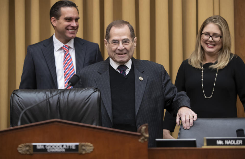 Rep. Jerrold Nadler, D-N.Y., the top Democrat on the House Judiciary Committee, arrives for the testimony of Google CEO Sundar Pichai about the internet giant's privacy security and data collection, on Capitol Hill in Washington, Tuesday, Dec. 11, 2018. Nadler is the incoming chairman of the Judiciary panel when the Domocrats take over the majority role in January. (AP Photo/J. Scott Applewhite)