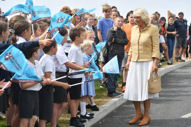 The Duchess of Cornwall meeting children from a local primary school 