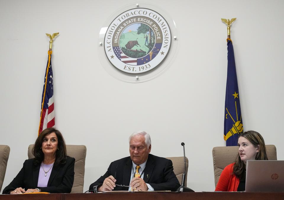Commissioner Marjorie Maginn (left), Vice Chair James Payne and Chair Jessica Allen attend an Alcohol and Tobacco Commission meeting on Tuesday, Oct. 18, 2022, in Indianapolis. 