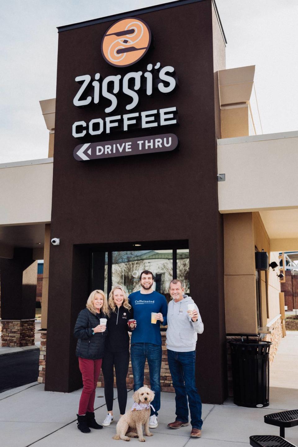 Ziggi’s Coffee owners John (far right) and Vicki Kemp (far left), with Austin and Mikaila Kemp (center), said they’re looking forward to opening their first shop in Clayton, the town they now call home.