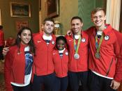 <p>Member of Team USA gymnastics and diving pose in the White House. (Twitter/Team USA)</p>