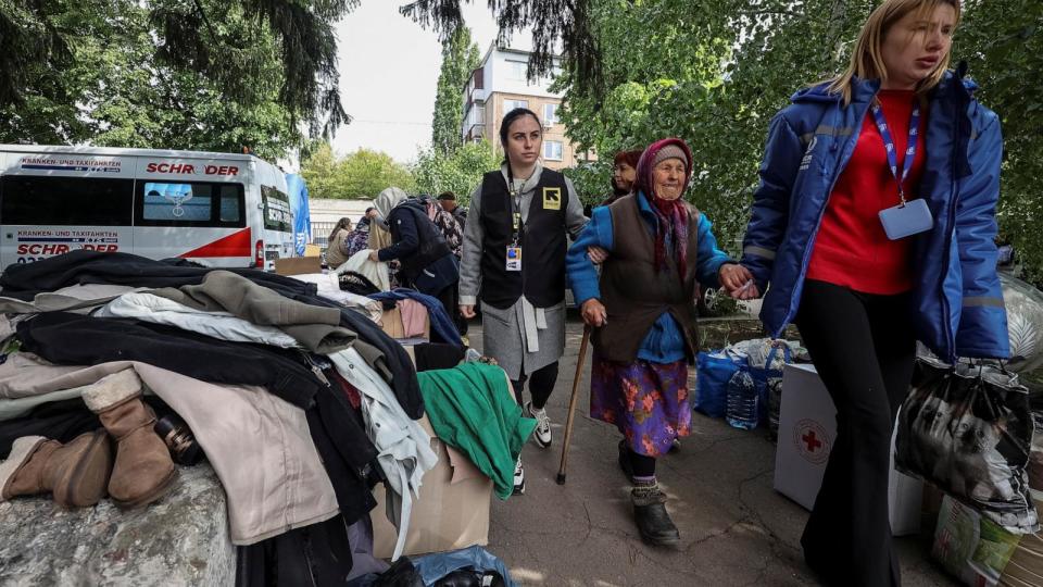 PHOTO: A resident from Vovchansk who fled due to Russian shelling, amid Russia's attack on Ukraine, arrive in evacuation centre in Kharkiv, Ukraine, May 13, 2024.  (Vyacheslav Madiyevskyy/Reuters)