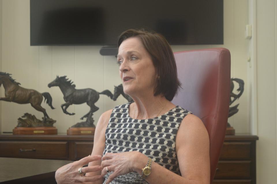 MSU alumna Stacia Haynie discusses her return to MSU Texas over 30 years after she graduated as shown in this Monday, Aug. 7, 2023, file photo.