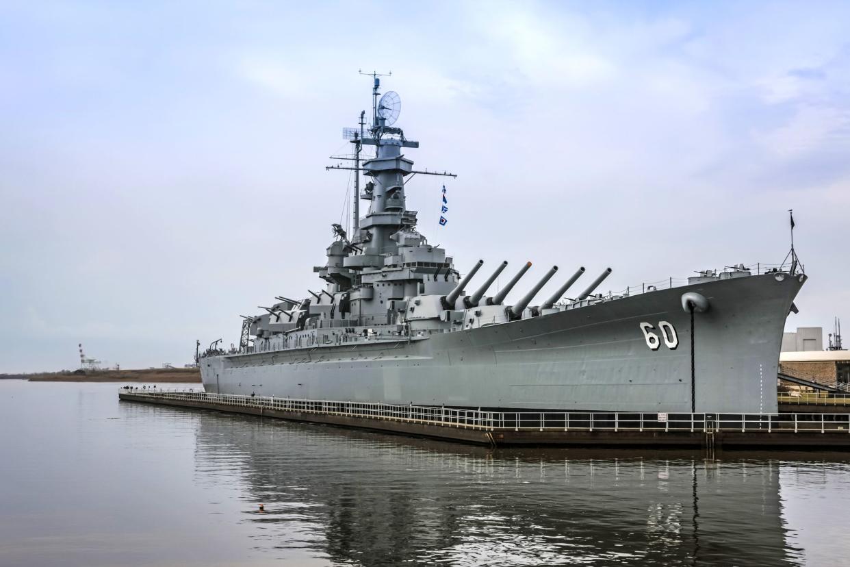 Mobile, AL, USA - December 23, 2014: The Battleship USS Alabama at the Memorial Park in Mobile. 680ft long and 35,000tons with 9 16inch guns