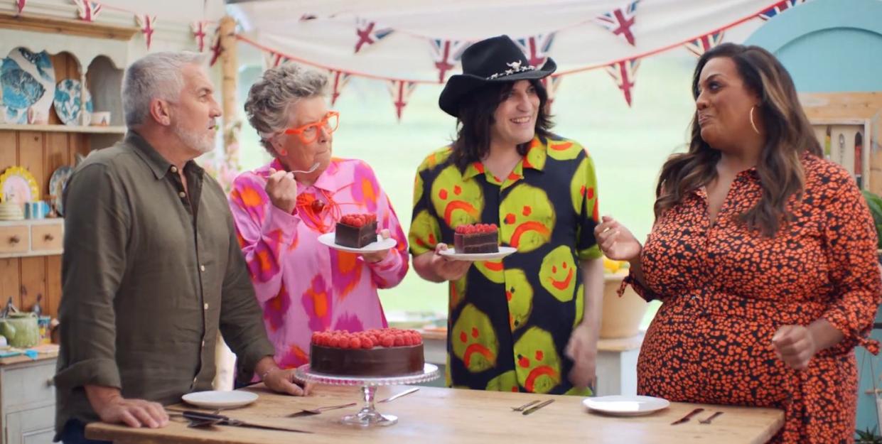 paul hollywood, prue leith, noel fielding and alison hammond, the great british bake off