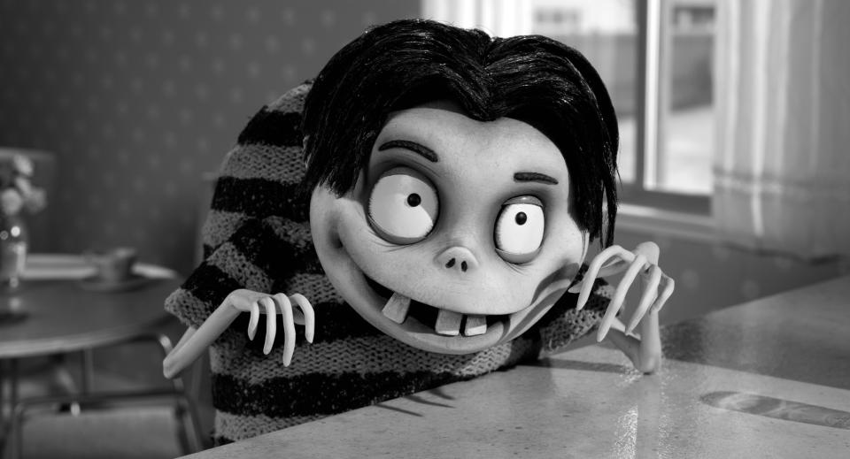 FILE - This publicity film image released by Disney shows Edgar "E" Gore, voiced by Atticus Shaffer in a scene from "Frankenweenie." The Disney film has been nominated for an Academy Award in the Animated Feature Film category. The 85th Academy Awards are on Sunday, Feb. 24, 2013, in Los Angeles. (AP Photo/Disney, file)