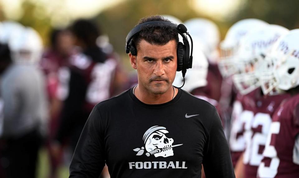 Braden River head coach Curt Bradley during the game between Lakewood Ranch and Braden River on Friday, Sept. 8, 2023.