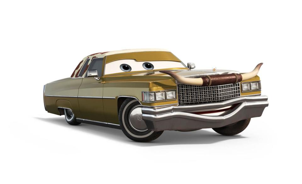 <p>’75 Cadillac Coupe DeVille Tex Dinoco, voiced by legendary racing promoter Humpy Wheeler, returns, still hoping to add McQueen to his roster.</p>