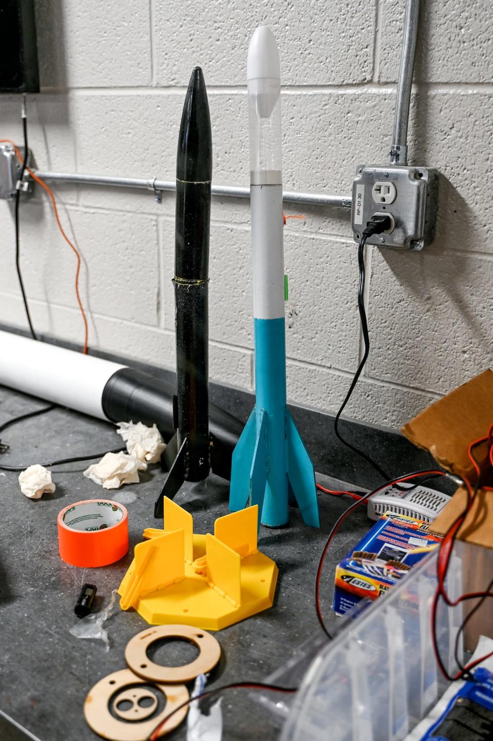 Rockets and other materials used in Bob Richards' robotics class on Tuesday, Feb. 7, 2023, at Stockbridge High School.