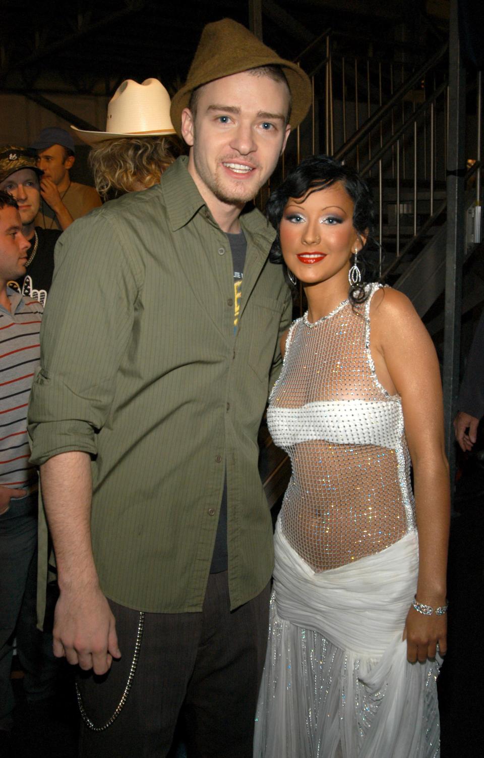 Christina Aguilera and Justin Timberlake during MTV Europe Music Awards 2003 - Arrivals at Ocean Terminal Arena in Edinburgh, United Kingdom. ***Exclusive*** (Photo by KMazur/WireImage)