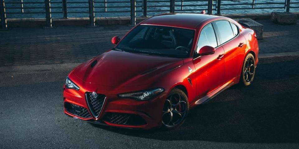 <p>The Giulia's 505-horsepower twin-turbo V-6 is essentially a Ferrari V-8 minus two cylinders. That explains why it makes so much power, and <a href="https://www.roadandtrack.com/car-culture/a15907491/an-aftermarket-exhaust-makes-the-giulia-quadrifoglio-sound-nuts/" rel="nofollow noopener" target="_blank" data-ylk="slk:why it sounds so good;elm:context_link;itc:0;sec:content-canvas" class="link ">why it sounds so good</a>. </p>