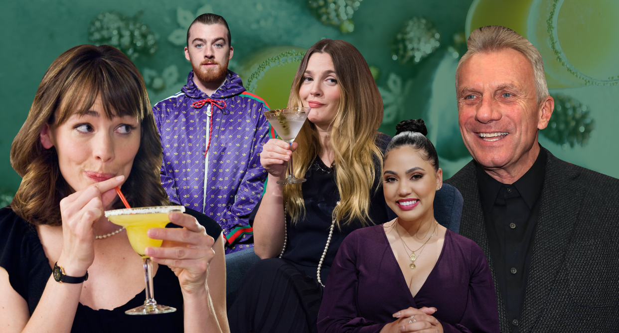 From spicy margaritas to sparkling water, we asked stars to weigh in on their favorite cocktails and mocktails. (Photos: Getty/Unsplash/Everett Collection/Illustrator, Aisha Yousaf)