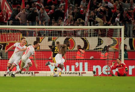 Football Soccer - Borussia Dortmund v Cologne - German Bundesliga - RheinEnergie Stadion , Cologne, 19/12/15 Cologne's Anthony Modeste celebrates after he scored the second goal against Borussia Dortmund. REUTERS/Ina Fassbender