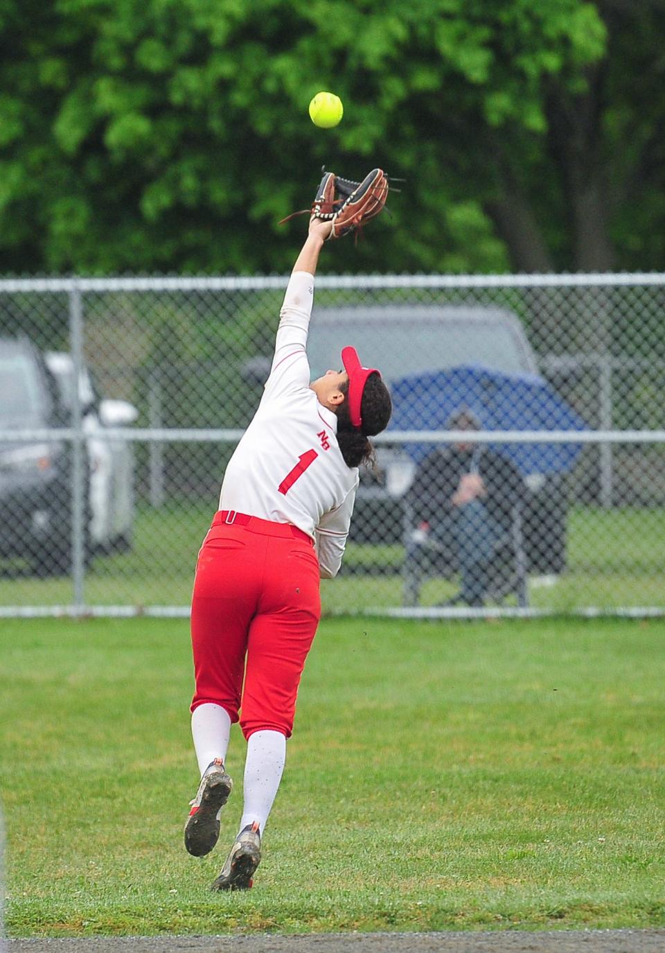 New Bedford’s Sydnee Ramos makes a catch during Thursday’s game against Case.