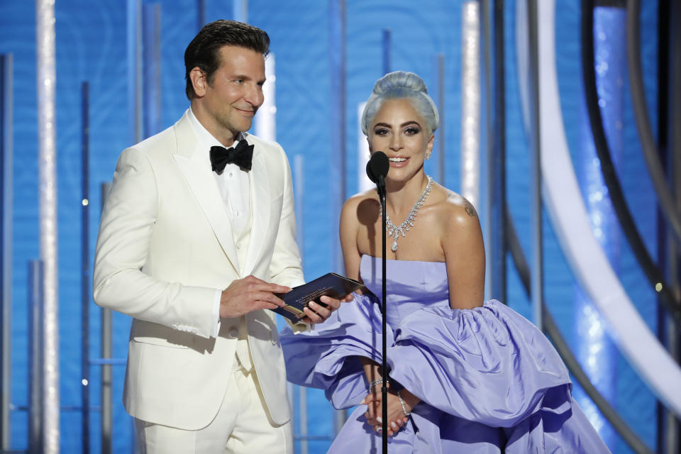 Bradley Cooper and Lady Gaga onstage