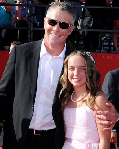 <p>Jon Kopaloff/FilmMagic</p> Brett Favre and daughter Breleigh arrive at the 2010 ESPY Awards on July 14, 2010 in Los Angeles, California.