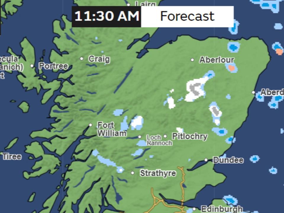 Met Office forecast on Friday shows snow developing on Friday in parts of Scotland as rest of the country enjoys pleasant weather (Met Office)