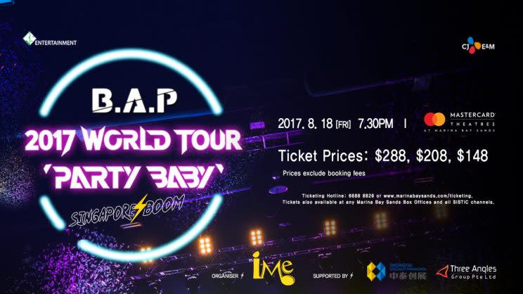 Poster for B.A.P 2017 WORLD TOUR “PARTY BABY” SINGAPORE BOOM (Photo: IME)