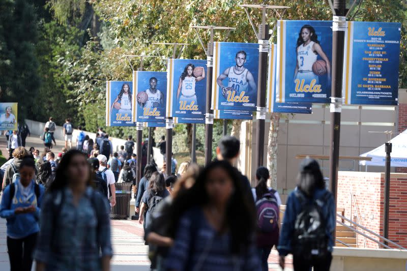 FILE PHOTO: University of California Los Angeles (UCLA) students walk on the UCLA campus in Los Angeles