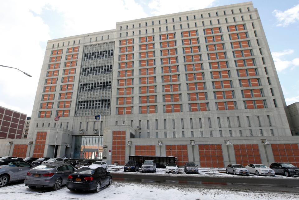 This Jan. 8, 2017 file photo shows the Metropolitan Detention Center (MDC) in the Brooklyn borough of New York. An inmate at the jail died after being pepper sprayed by officers in his cell, the federal Bureau of Prisons said, Wednesday, June 3, 2020.