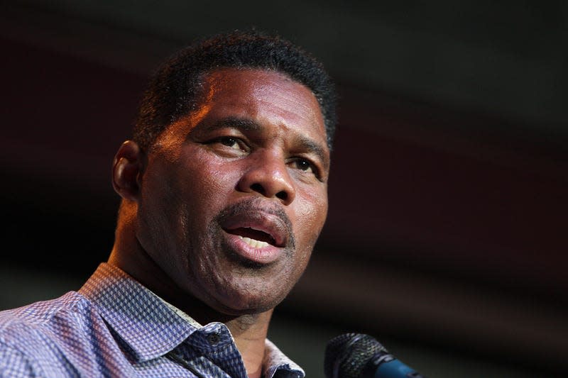 erschel Walker, Republican candidate for U.S. Senate for Georgia, is shown in this file photograph speaking at a primary watch party on May 23, 2022, in Athens, Ga.