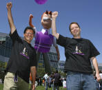 Yahoo! Inc. co-founders Jerry Yang and David Filo celebrate the launch of the new Yahoo! Mail in Sunnyvale California