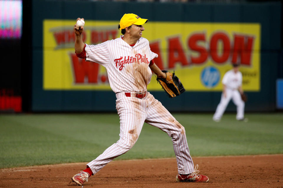 <p>Rep. Ryan Costello (R-PA) throws to first during the Congressional Baseball Game at Nationals Park in Washington, June 15, 2017. (Photo: Joshua Roberts/Reuters) </p>