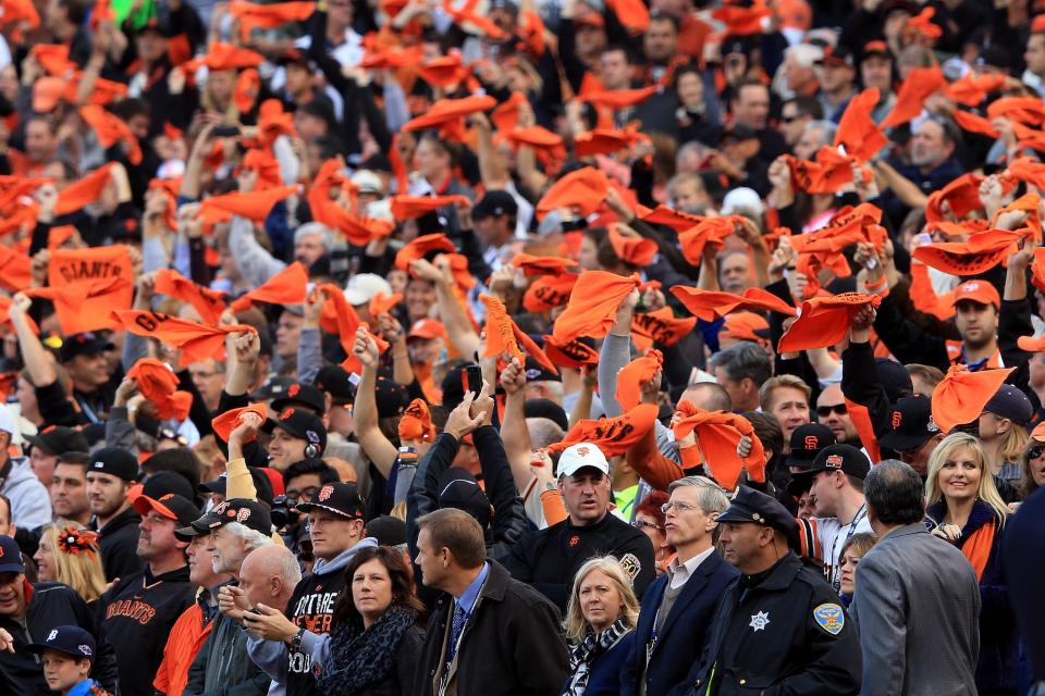 SAN FRANCISCO, CA - OCTOBER 24: Fans Cheer prior to Game One between the San Francisco Giants and the Detroit Tigers in the Major League Baseball World Series at AT&T Park on October 24, 2012 in San Francisco, California. (Photo by Doug Pensinger/Getty Images)