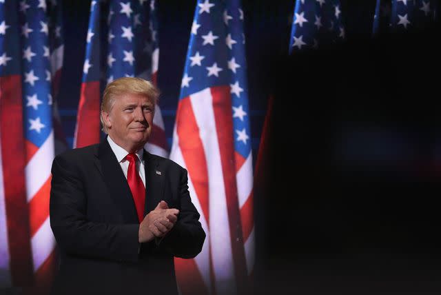 John Moore/Getty Images Republican presidential candidate Donald Trump prepares to formally accept his party's nomination on the fourth day of the Republican National Convention on July 21, 2016 at the Quicken Loans Arena in Cleveland, Ohio.