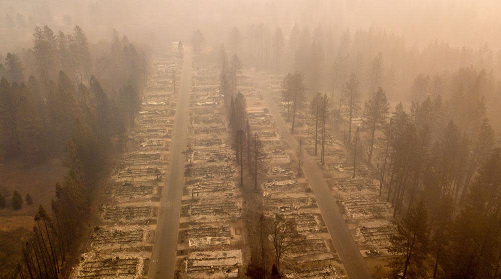 A burned neighborhood is seen in Paradise, California, on 15 November 2018.