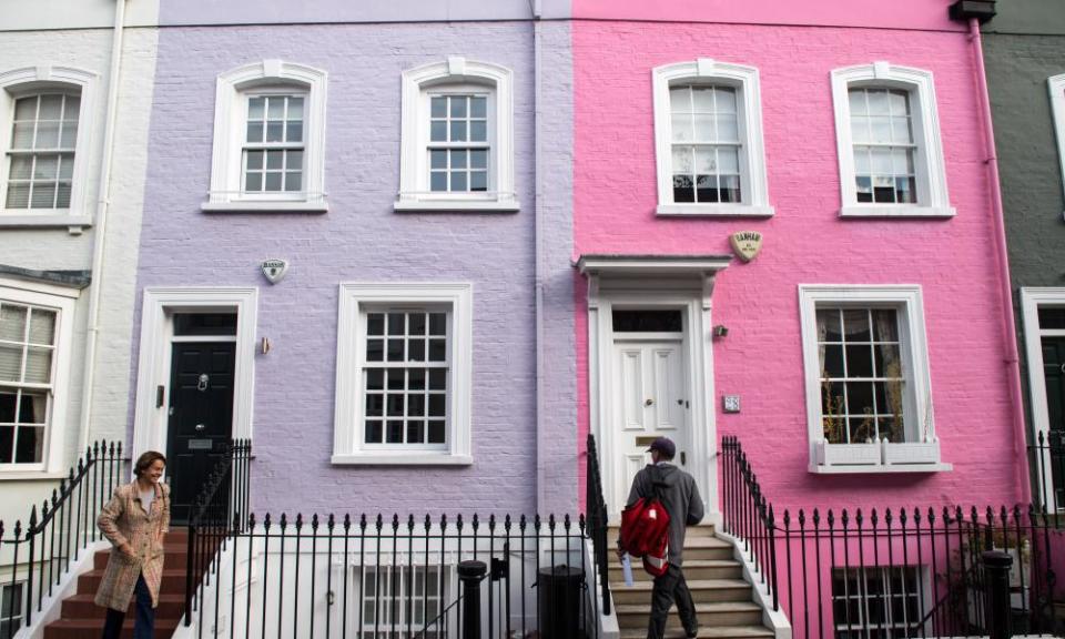 a bright pink and a purple house next door in Chelsea, west London