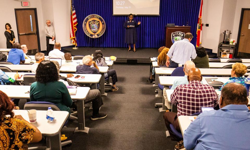 Shawanna Felton, supervisor of Family Resource Centers, Kids Central Inc., talked about CarePortal Thursday. Over 25 churches were represented during a meeting at the Ocala Police Department to learn about the program, which will connect churches to families in need.